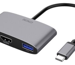 Deltaco USB-C till HDMI och USB-A adapter - Grå