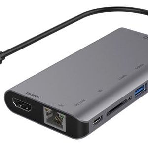 Deltaco USB-C till HDMI/DisplayPort/USB/RJ45/SD-adapter - Grå